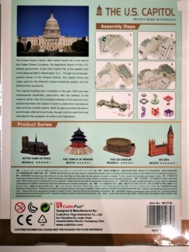 The US Capitol - (S.T.E.A.M) CubicFun 3D puzzle MC074h 132 pcs